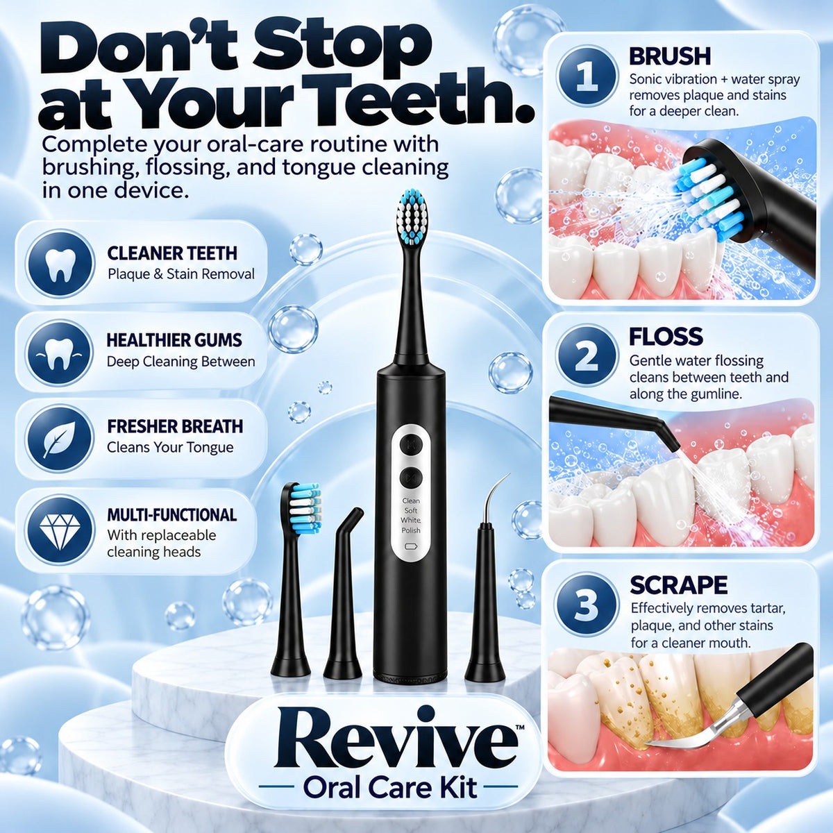 Revive™ Rechargeable 3-in-1 Toothbrush